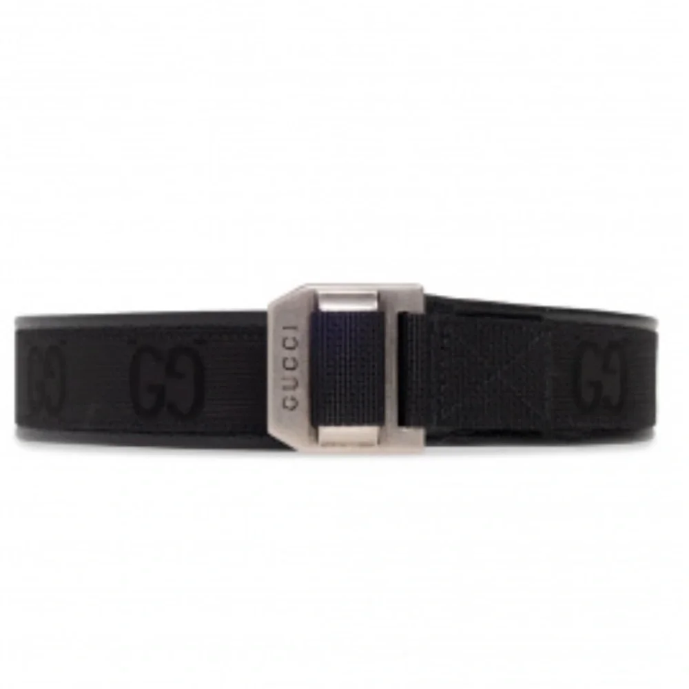 Gucci Men’s Off The Grid Collection Black Leather and Canvas Belt GG Monogram